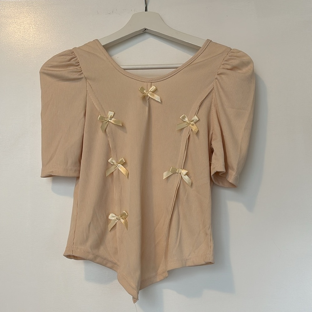 Light Peach Puff Sleeve Top with Bows